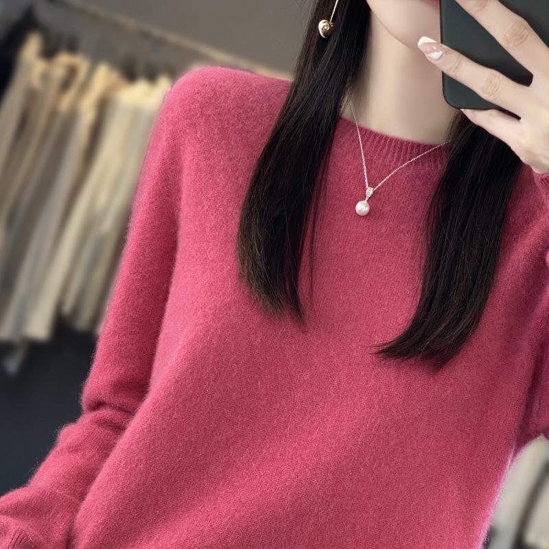 Women's Pure Wool Loose Knit Cashmere Sweater - Round Neck, Long Sleeve, Soft Base Layer for Autumn/Winter