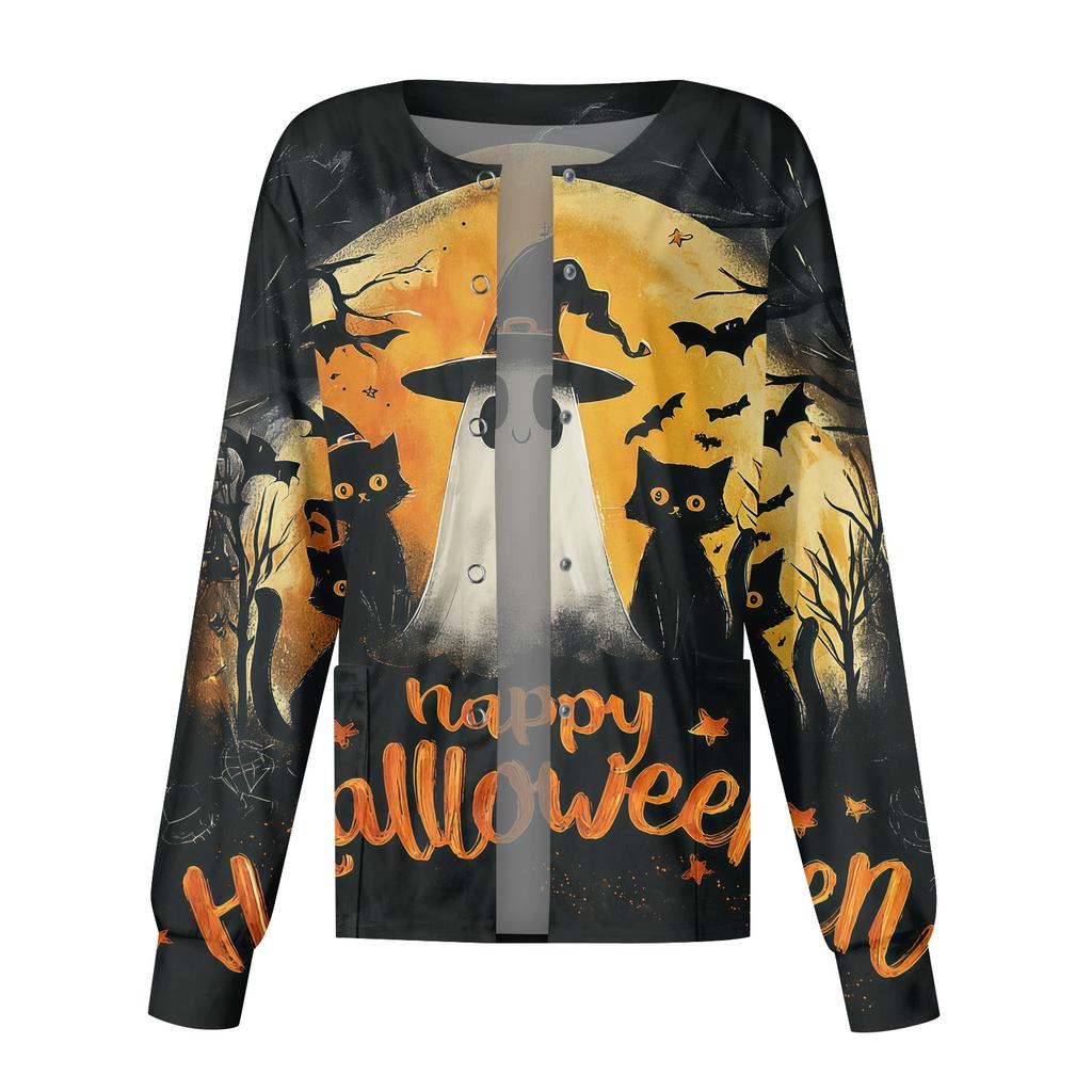 Women's Halloween Print Cardigan - Long Sleeve Single Breasted Casual Sweater Top