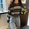 2025 Autumn Women's Striped Long Sleeve College-Style Loose Round Neck T-Shirt