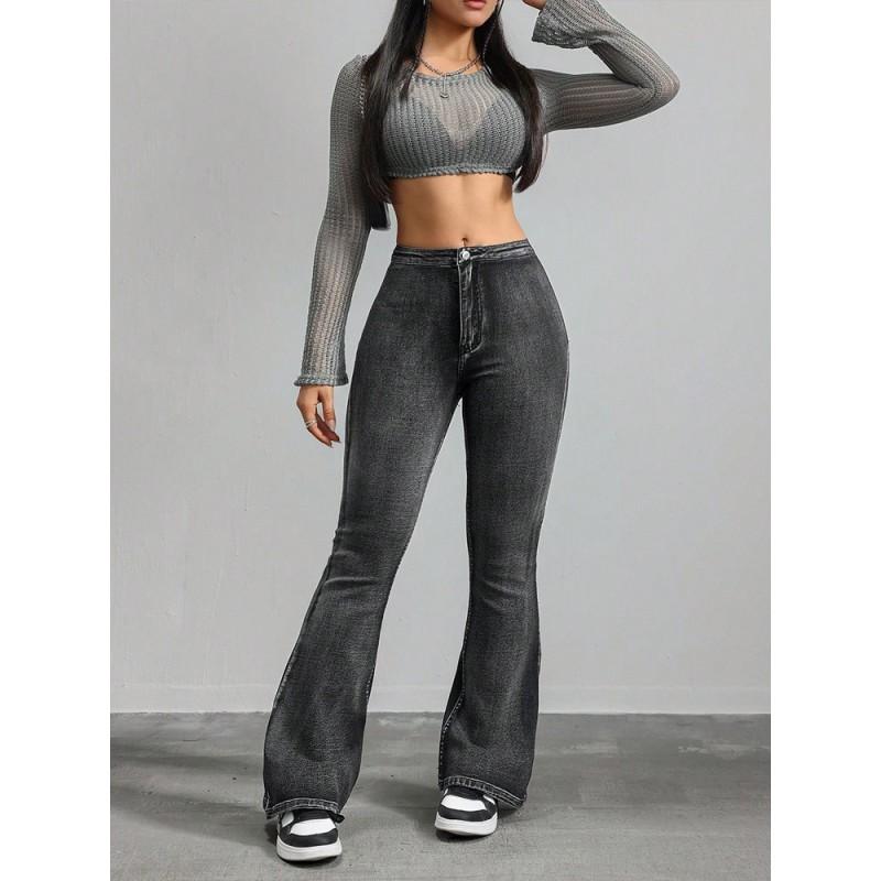 High Waist Stretchy Flared Jeans Women - Ultra Comfortable Wide Leg Denim Pants With Rise Fit