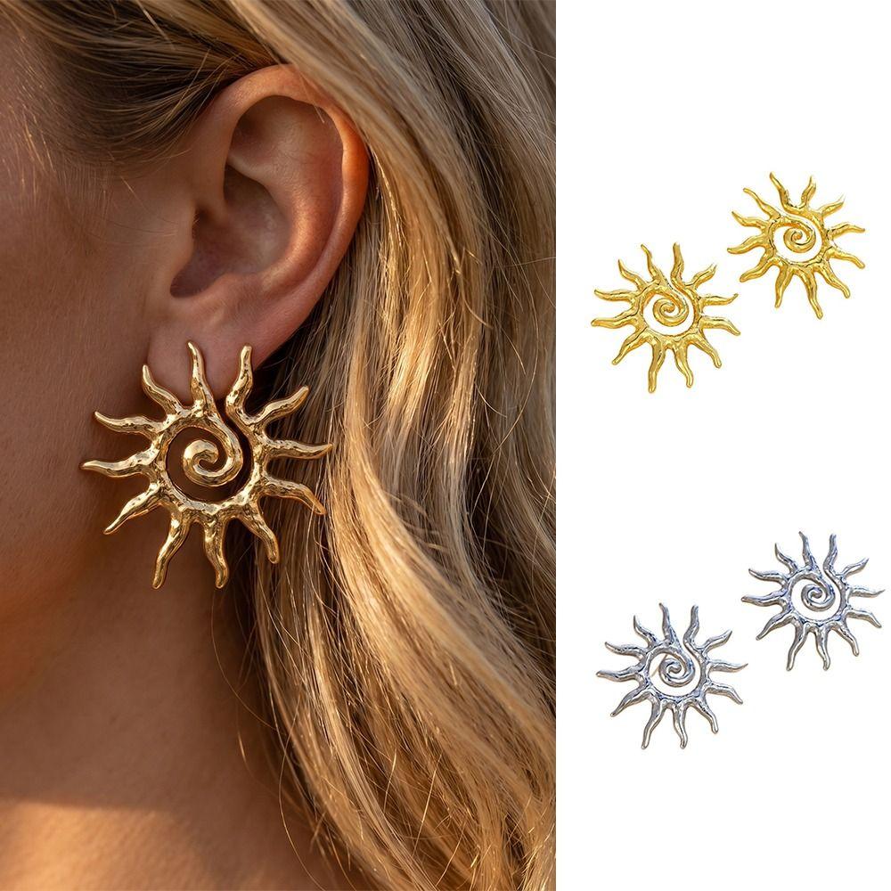 Light Luxury Sun-shaped Flower Earrings Unique Sun Ear Stud Temperament Metal Stud Earrings Daily