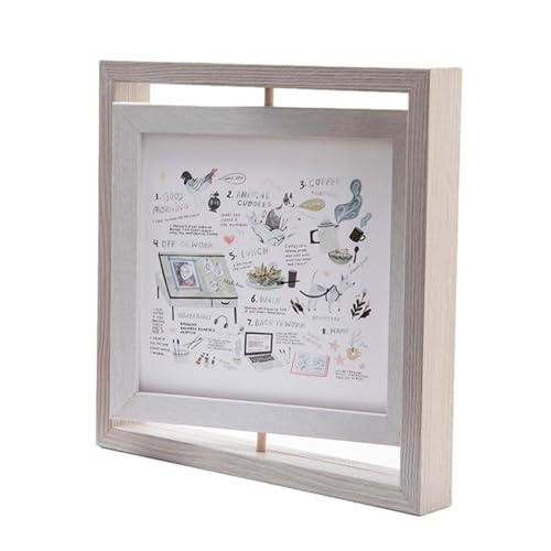 Queen-b Square Wooden Photo Frame, 360° Rotating, Stylish, Art, Tabletop, Natural, Photo Stand, Nordic Interior Decor (White, Medium)