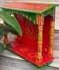 Handmade Painted Wood Mandir: Embossed Hindu Home Altar