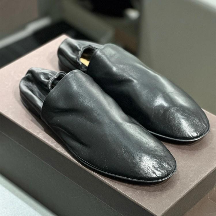 Genuine Leather~ Soft Leather Soft-soled Loafers Women's One-pedal Lazy Single Shoes Women's Sheepskin Flat-soled Black Retro Beanie Shoes