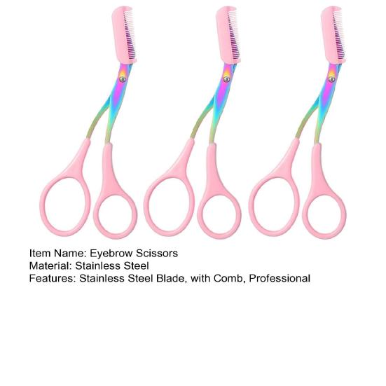 1/2/3Pcs Eyebrow Trimming Scissors with Comb Stainless Steel Non-Slip Precision Eyebrow Trimmer Men Women Brow Hair Removal Grooming Tool