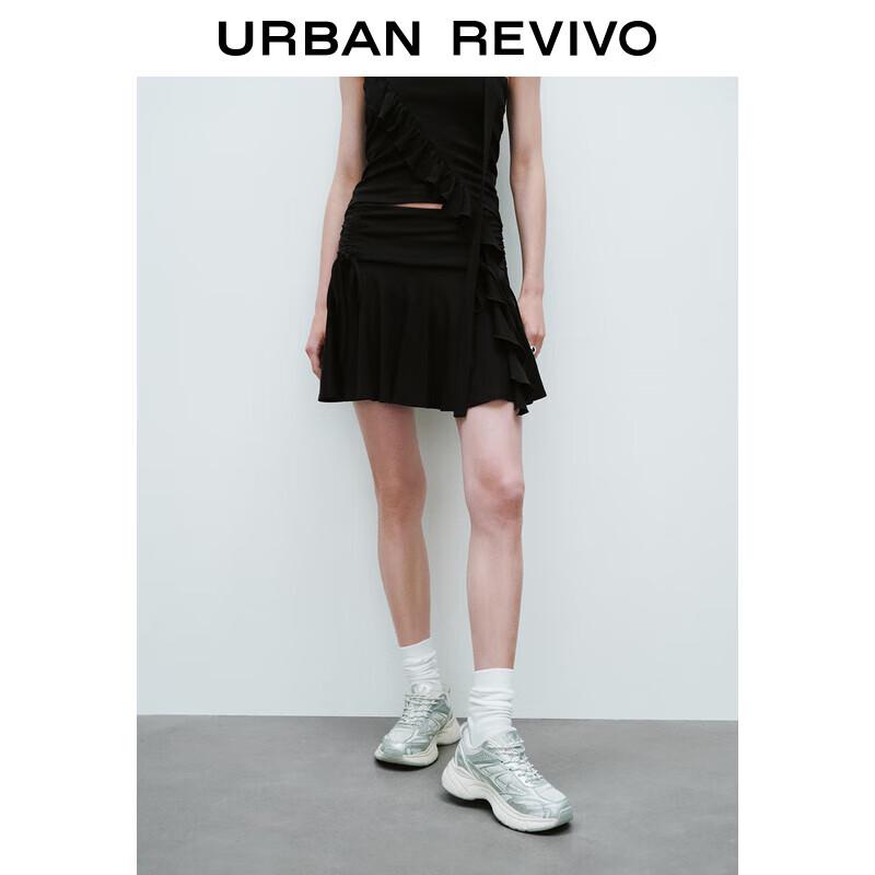 

UR 2025 Summer Women s Casual Pleated Drawstring A-Line Mini Skirt S