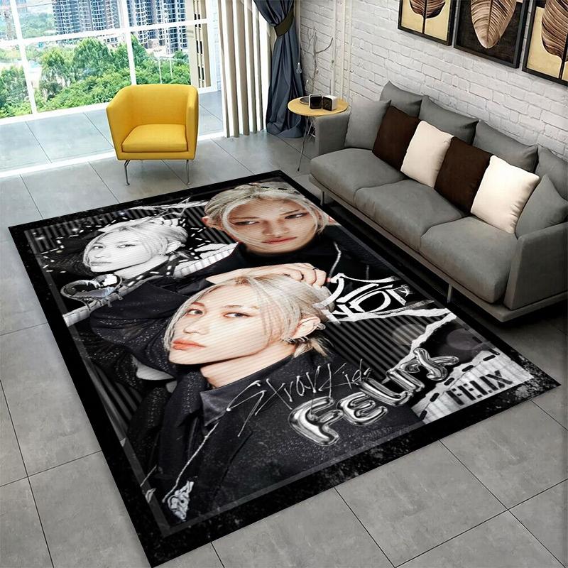 Kpop Felix Stray Kids Music star Carpet Rug for Playroom Bedroom Living Room Sofa Home Decor,kid Area Rug Non-slip Floor Mat