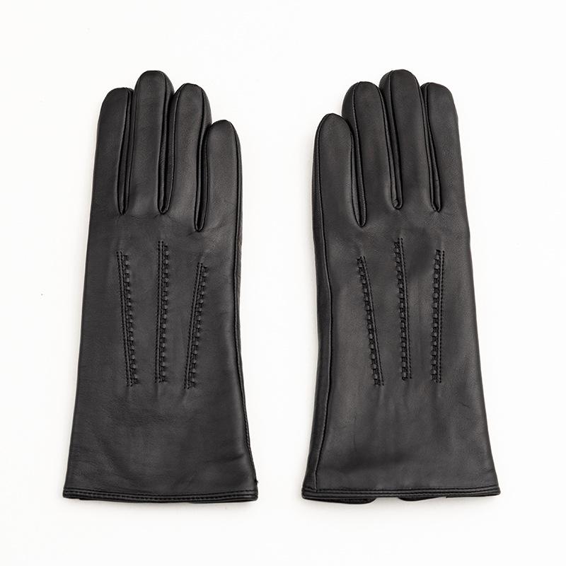 Long Warm Genuine Leather Gloves Sheepskin Gloves for Women  Touch Screen Fashionable and High  End  Black Autumn and Winter