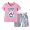 Doraemon Kids' Summer Set: Short-Sleeve T-shirt & Capris for Boys and Girls - Lightweight Casual Two-Piece.