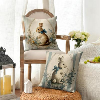 Easter Classic Cute Bunny Cushion Cover Cool Natural Linen Cushion Cover DoubleSided Print Breathable Sofa Home Decor