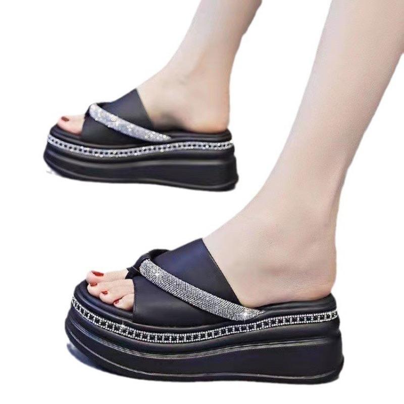 Fashion High Heels Crystal Slippers Women Platform Casual Shoes New Walking Fashion Sandals 2024 Summer Beach Flip Flops Female Slides