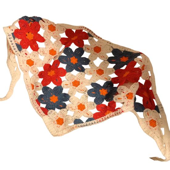 Headscarf French Retro Style Embroidery Flower Pattern Headband Hollow Design Breathable Elastic Hair G