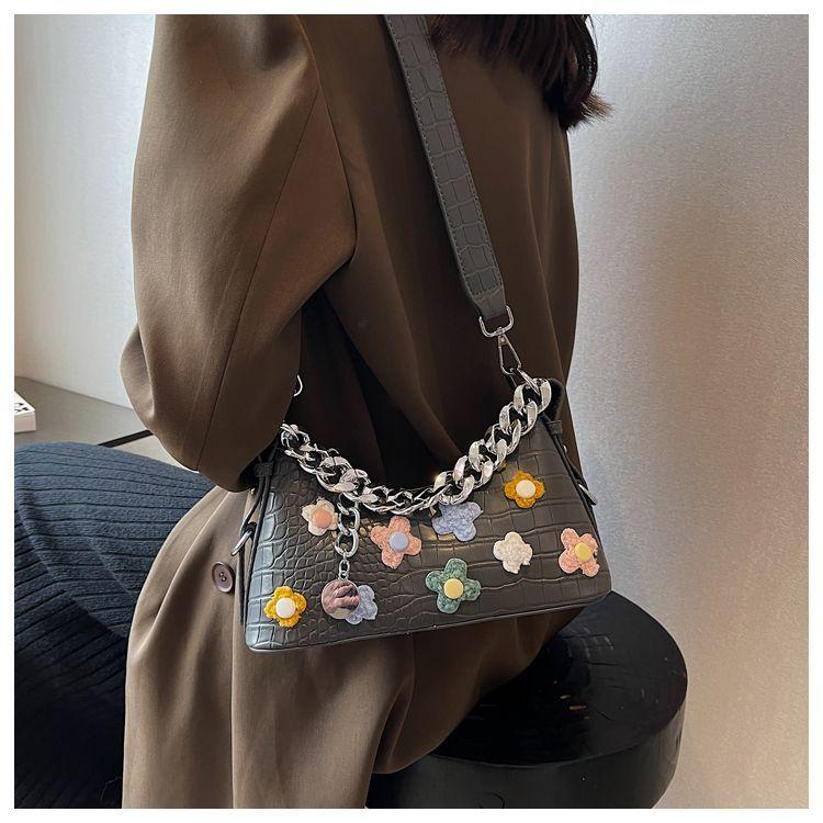 Damentasche 3D Blume PU Ketten Alligator Mode Alleskönner Umhängetasche Handtasche Crossbody Damentasche Luxus