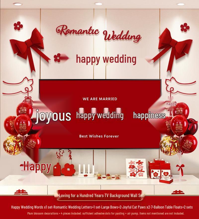 Wedding TV Background Wall Decoration - Double Happiness Bedroom Set