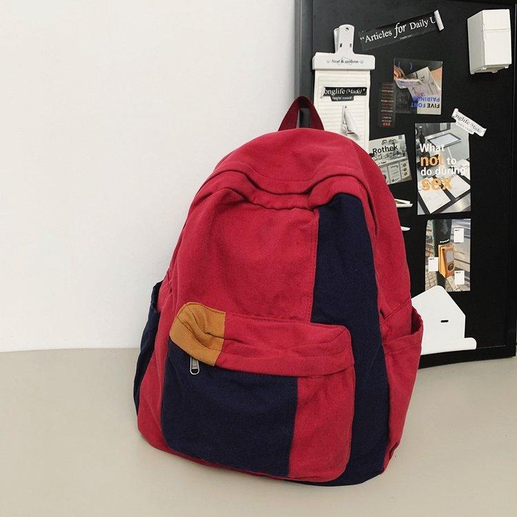 Японский ретро рюкзак Mori из холста женский школьный рюкзак женский с контрастным — фото 5