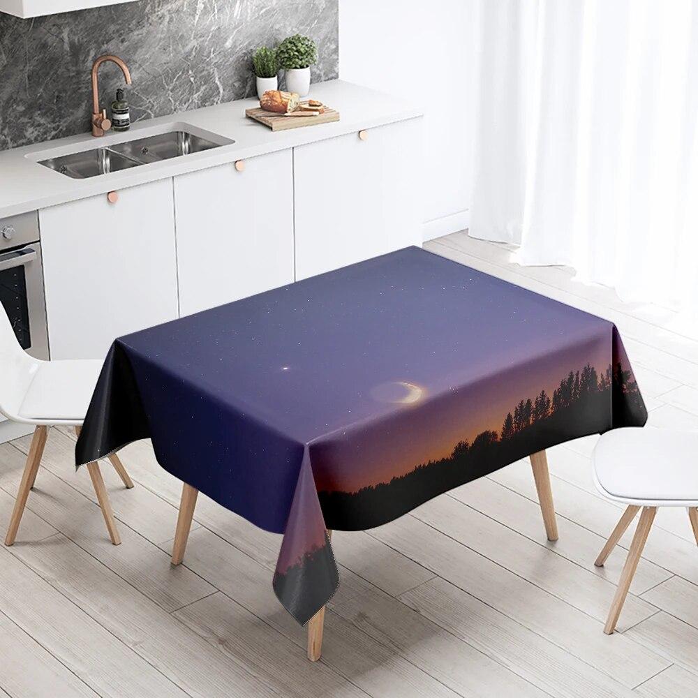 Starry Universe Tablecloth Planet Track  Anti-fouling Waterproof Rectangular Kitchen Table Home Decoration