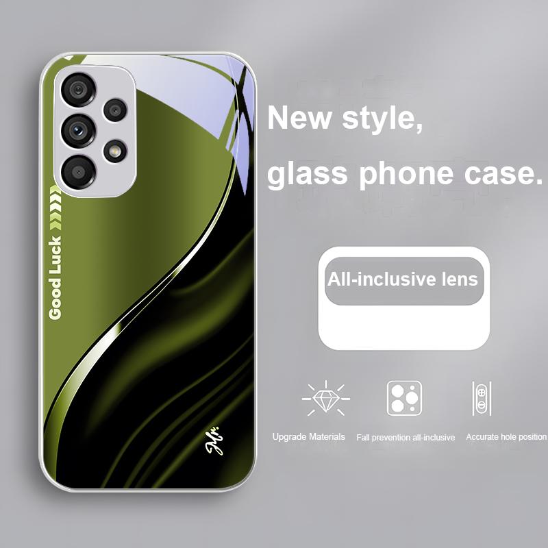 Good Luck For Samsung Galaxy Note 8 9 S10 Plus S20 S21 FE S23 Ultra A70 72 73 50 51 52 53 Tempered Glass Blue Phone Case