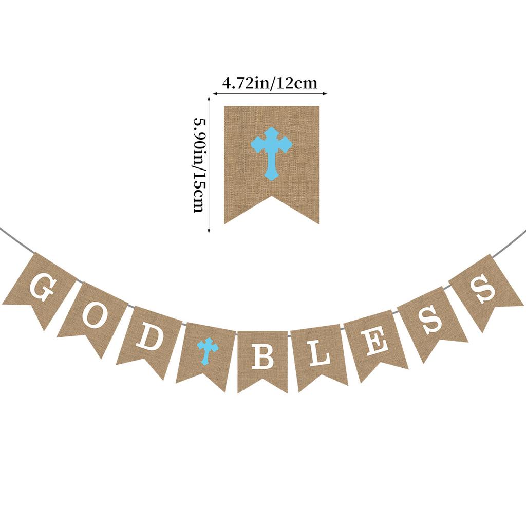 Communion-Themed Birthday Decoration God Bless Cross Imitation Linen Resurrection Flag Customization