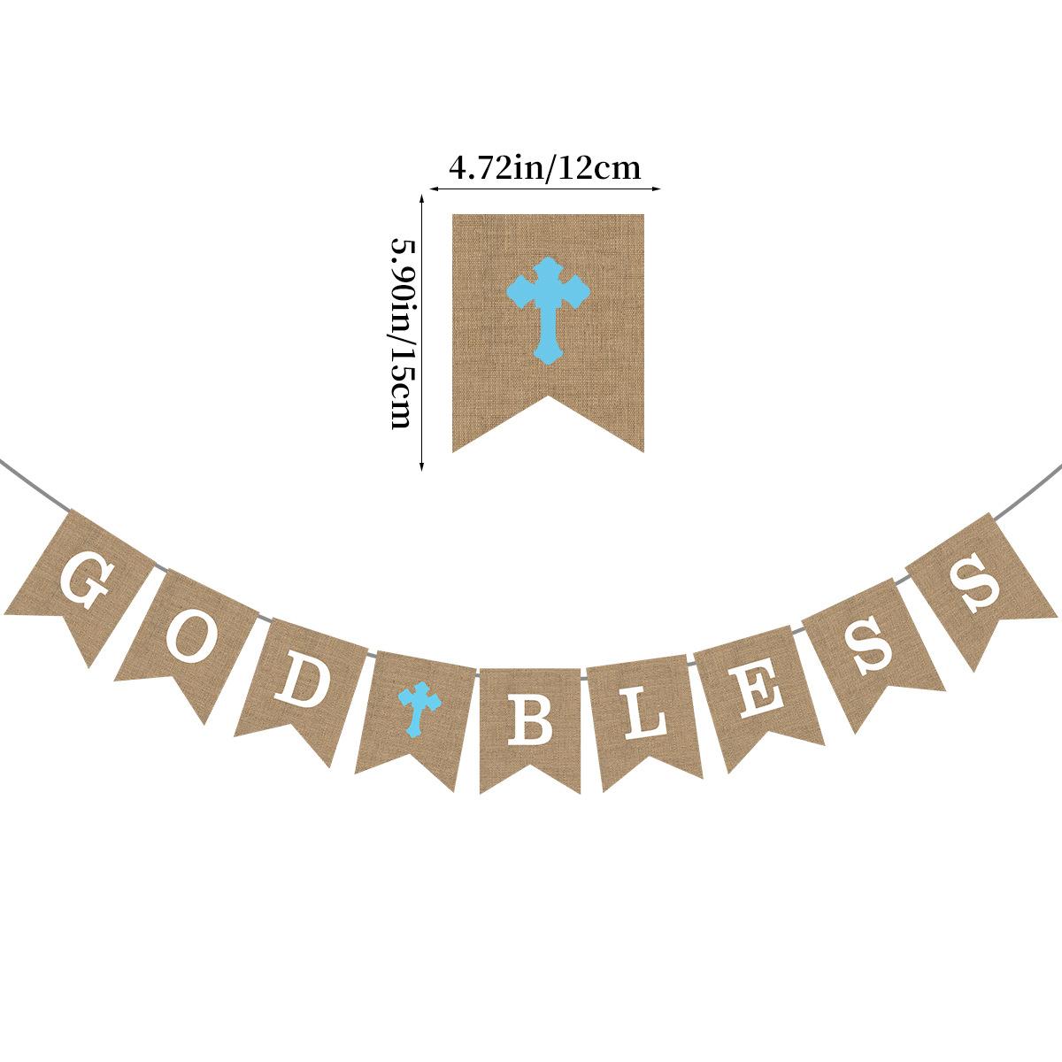 

Communion-Themed Birthday Decoration God Bless Cross Imitation Linen Resurrection Flag Customization blue cross flag