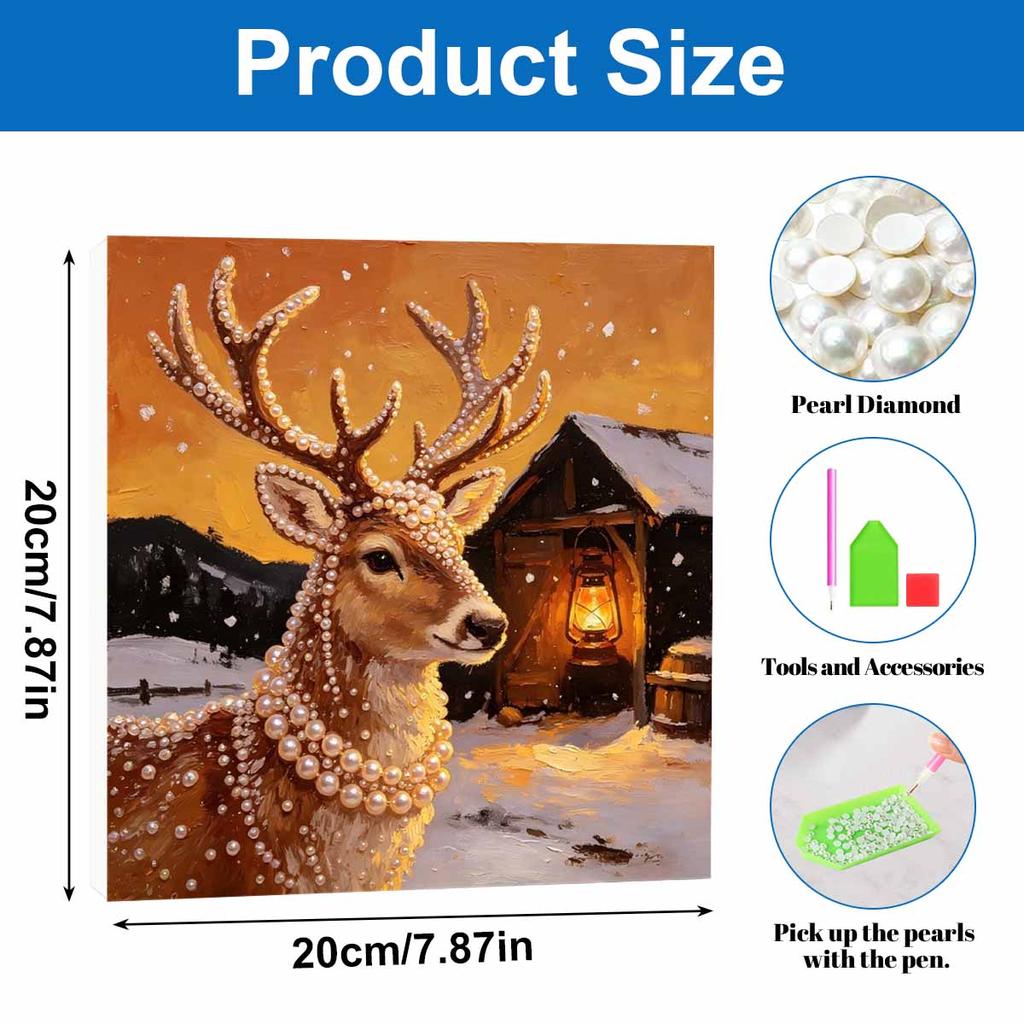 DIY Mini Framed Pearl Painting Kit Beads Winter Deer Lantern Canvas Home Decor Painting