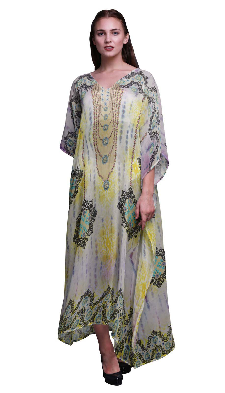 

Phagun Tie & Dye Shibori Ladies Plus Size Kaftan Summer Wear Beach Coverup Kimono XL-3X жовтий