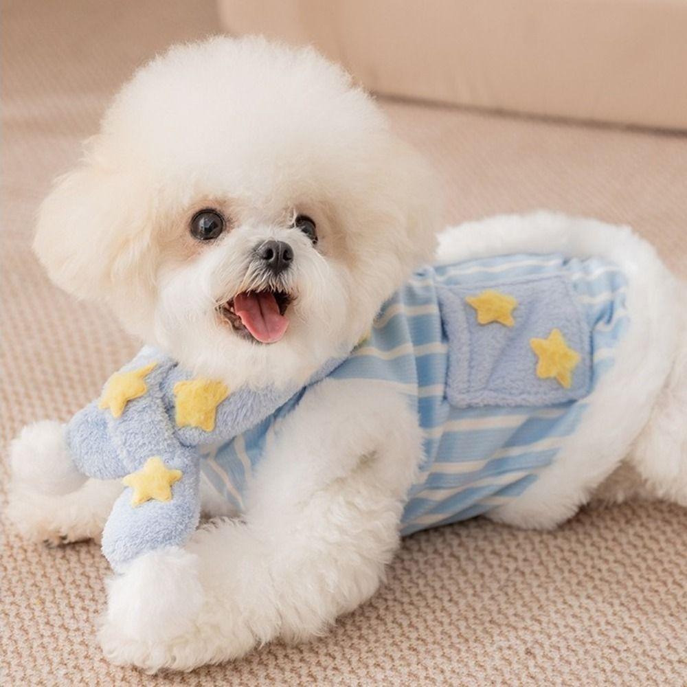 Two Leg Star-Print Scarf Dog Coat Warm Dog Velvet Vest Cute Puppy Plush Jacket For Pets