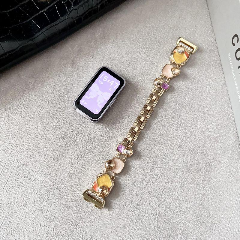 

Luxury Metal Strap Bracelet for Huawei Smartwatch Band 10/9/8 Stylish Enamel Jewelry Wristband Correa for Huawei Band 8/9/10 Huawei Band 8 золотий