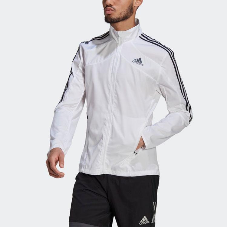 Adidas Marathon Jacket With Stand Collar And Logo Stripes Men Jackets White GK6111