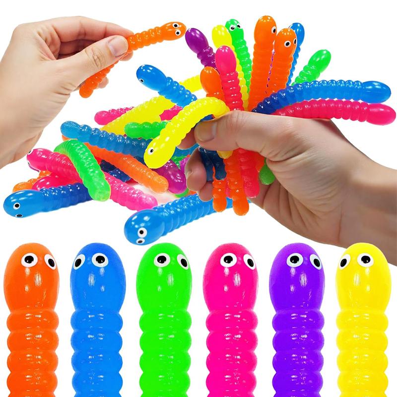 12PCS Colorful Stretchy Strings Sensory Fidget Worm Toys ADHD Autism Relieve Stress Party Favors Gifts for Kids Boys Girls