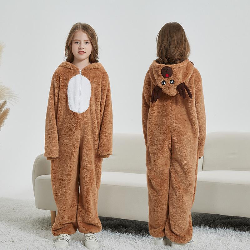 Halloween & Christmas Reindeer Cosplay Hooded Jumpsuit for Kids & Adults