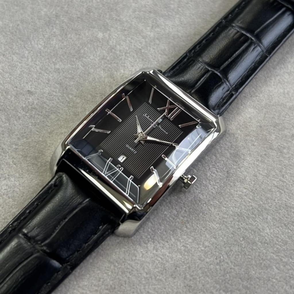 [Salvatore Marra] Men's and Women's Watch Stainless Steel Black Cut Glass Analog Quartz Business Casual Cross Included SSBK