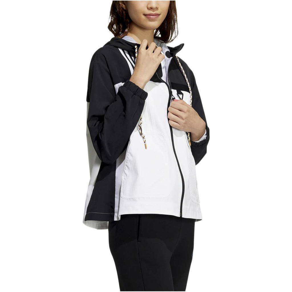 Adidas Neo W Util Wb3 Color Block Drawstring Loose Hooded Long Sleeve Jacket Women jackets Black White HN2321