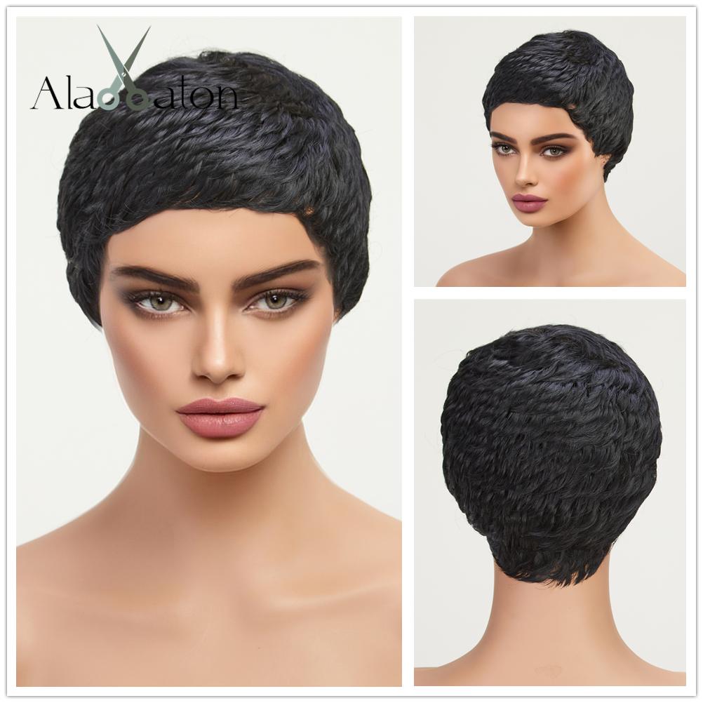 

ALAN EATON Короткий черный смешанный парик Gloden Pixie Cut для женщин, натуральный вид, термостойкие волокна, парики