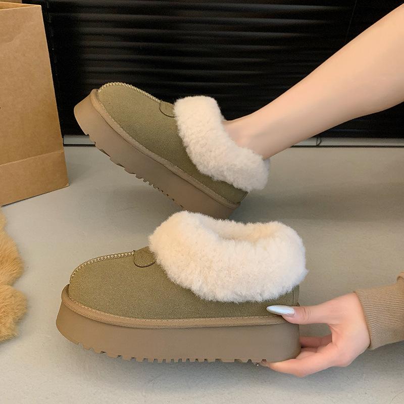 Women's Fur Mouth Large Size Thick Sole Winter Warm Fur Snow Boots Padded Lined Ankle Boots Anti-slip Hiking Sports Cotton Boots