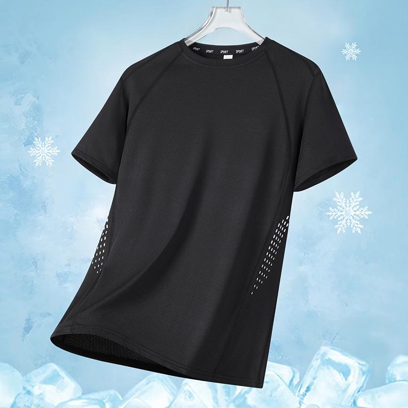 Herren Schnelltrocknendes Atmungsaktives Mesh-Kurzarm-T-Shirt Eis Seide Kühlendes Sommer Top