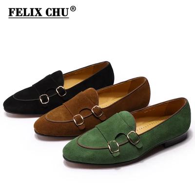 Fashion Classic Men's Suede Leather Loafers Slip-On Monk Strap Buckle Formal Dress Shoes for Wedding Party Business Banquet