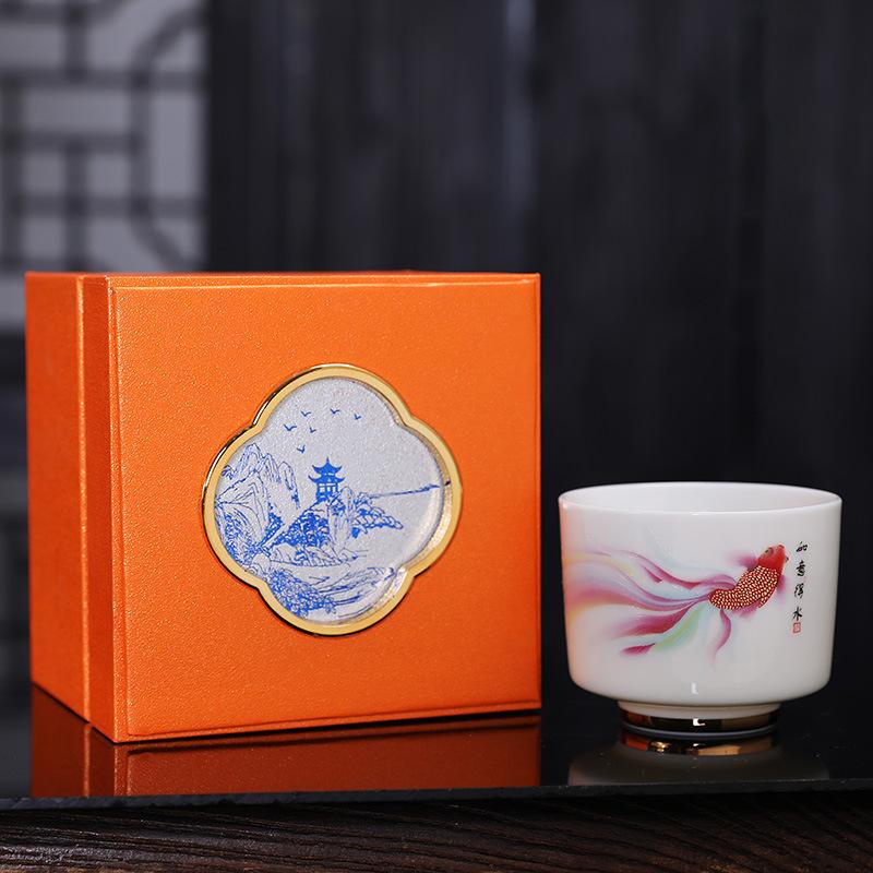 Jiongtai Hui Dehua porcelain teacup is like a duck to water, new Chinese semi-handmade master cup ceramic tea cup business gift