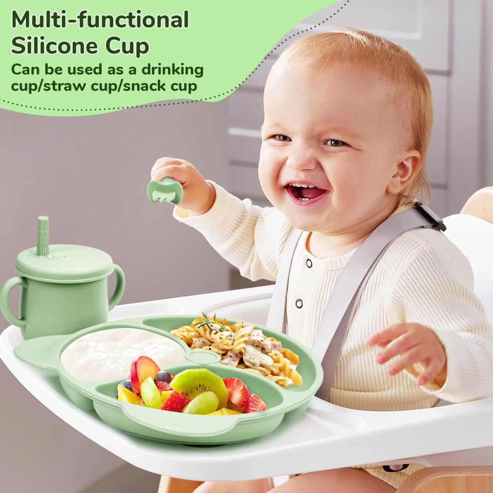 comeder Baby Weaning Set, 10 Pcs Silicone Baby Feeding Set, Baby Led Weaning Feeding Supplies for Toddlers, Baby Plates and Bowls Sets with Adjustabl