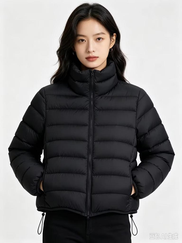 Dopamine Stand-up Collar Ribs Down Jacket Women's Fashion Simple Autumn and Winter New High Fluffy White Duck Down Jacket