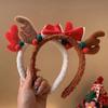 Fluffy Red Bow & Antler Christmas Headband Set