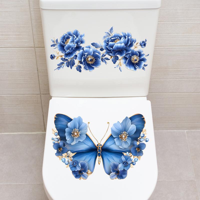 Waterproof Butterfly Wall Stickers Bathroom Toilet Sticker Modern Flower Pattern Self-adhesive Paintings For Living Decoration