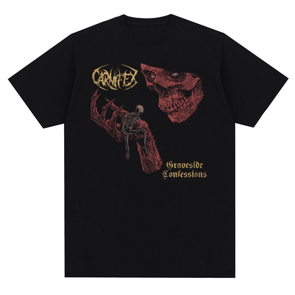 Men's O-Neck Shirt Vintage Carnifex Band Print Short Sleeve Oversized Casual Cotton Tshirts Trend Pattern Tees Everyday Clothes