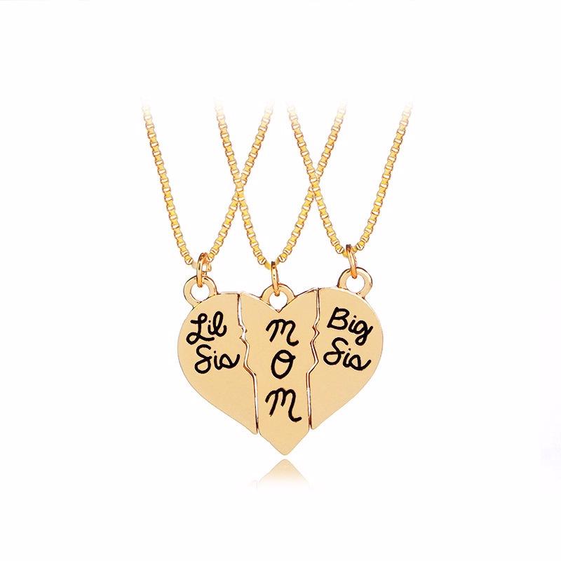 1Pc Little Sis MOM Big Sis Love Heart Pendant Mother Daughters Children Birthday Family Special Gift