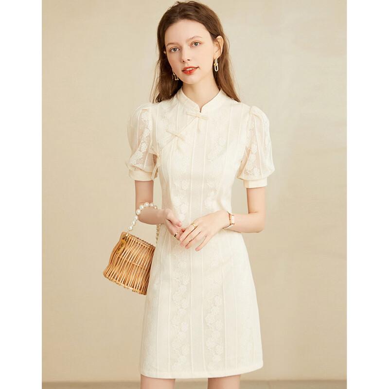Elegant Stand Collar Puff Sleeve A-Line Dress EUR 40