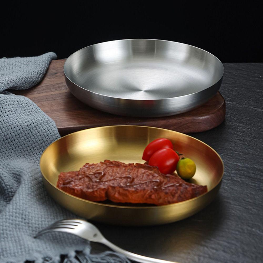 Handled Stainless Steel Frying Pan 18/20cm Snack Dish High-quality Serving Plate Barbecue