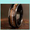 Minimalist Steel Ring With Black Wood Grain Embossed Texture For Unisex Jewelry Gift