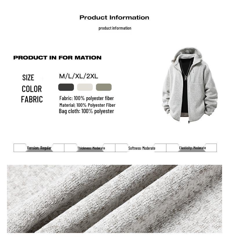 Men's Winter Fleece-Lined Hooded Sweatshirt Jacket