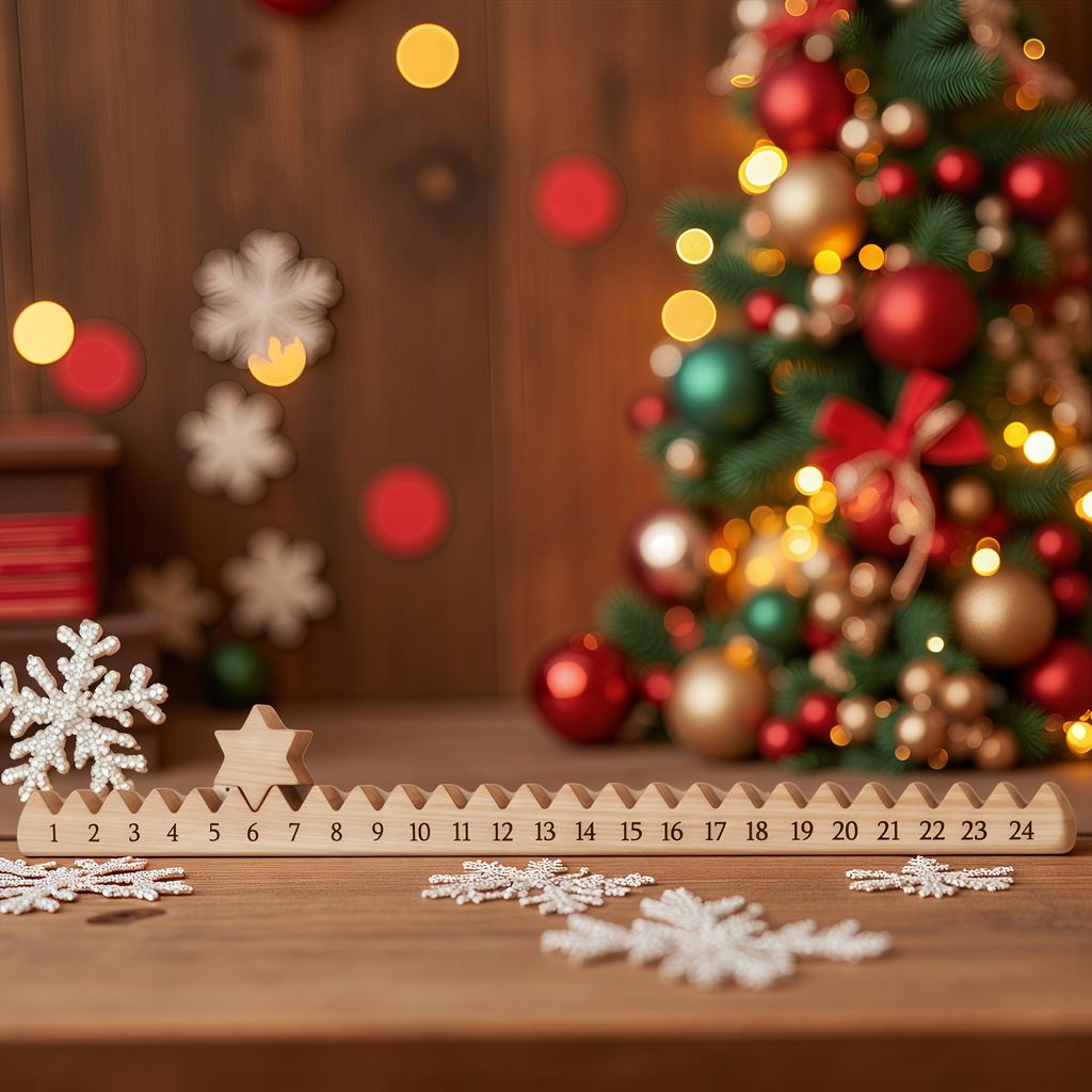 Wooden Christmas Countdown Calendar with Stars- Artificial Wood Advent Calendar for Home & Family,Christmas Gift,Christmas Decor