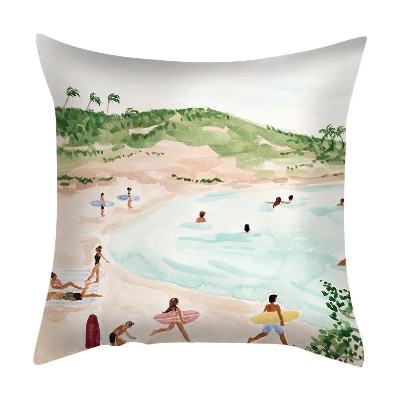 Zuhause Schlafzimmer Wohnzimmer Sofa Auto Stoff Kissenbezug Kissenbezug Grüne Pflanze Meerblick Kissen