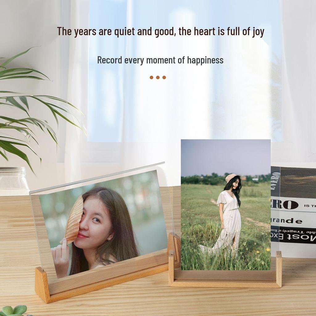 6-Inch U-Shaped Solid Wood Photo Frame with Acrylic, High-Definition Desktop Display